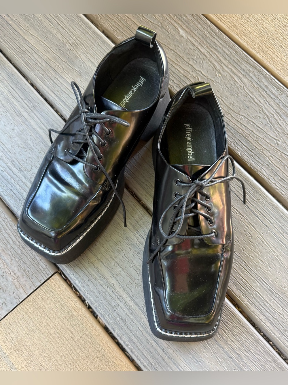 Women’s Size 11 Jeffrey Campbell Black Patent Leather Platform Oxford Shoes